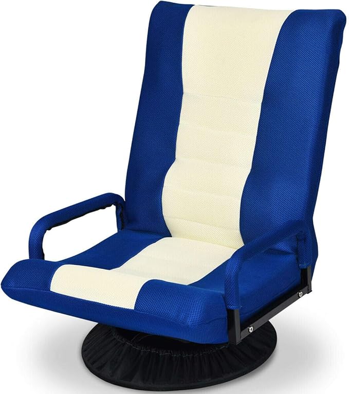 DORTALA 360 Degree Swivel Gaming Floor Chair 6-Position Adjustable Folding Floor Chair Comfortable Padded Backrest Lazy Sofa Chair Game Rocker for Teens Adults Blue