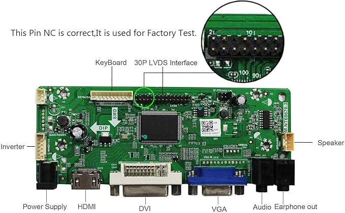 VSDISPLAY DVI VGA Audio LCD Controller Board 68676 Work for 13.3 Inch 1280x800 B133EW07 V2 LP133WX2-TLG5 TLAA TLC1 TLG2 LP133WX3-TLA1 N133I6-L02 LVDS 30 Pin Interface WLED LCD Screen