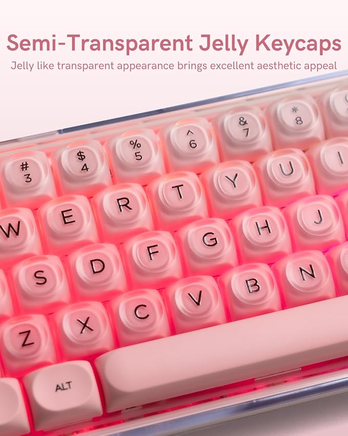 132 Keys PBT Keycaps Jelly Keycaps Cute Custom Creamy Key caps MOA Profile for 61/68/84/87/98/100 Cherry Gateron MX Mechanical Keyboards Pink