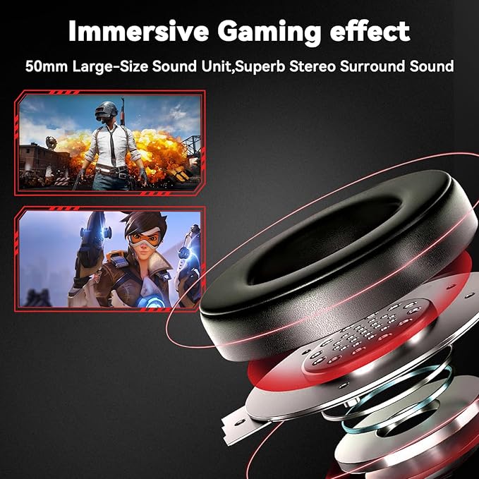 Gaming Headset for PC/PS4/PS5/Xbox One/Switch Stereo Surround Sound Gaming Headphones with Noise Canceling Flexible Mic Computer Headset with 3.5mm Jack &amp RGB Light(Red)