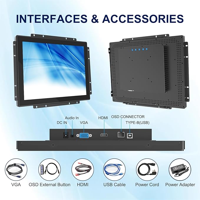 15 Inch Capacitive Touch Screen Monitor 1280x1024 Industrial Touch Display with 10-Point Touch Metal Housing HD-MIVGA Input Open Frame Touch Monitor for Industrial Automation Control