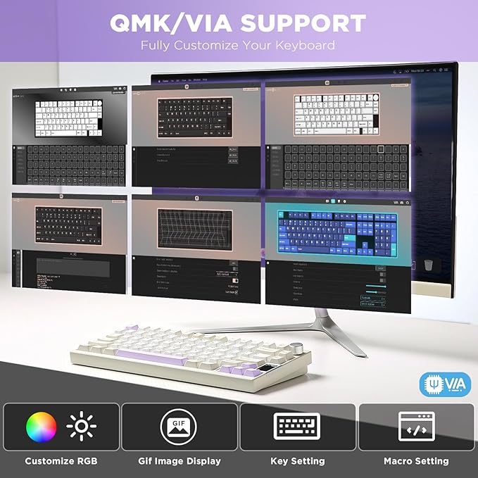 YUNZII AL80 Wireless Mechanical KeyboardFull Aluminum CNC Smart LCD DisplayHot Swappable Gasket Mount 75% Layout with KnobBT/2.4G/USB-CQMK/VIA Support for Win/Mac (Beige Gateron Zero Switch)