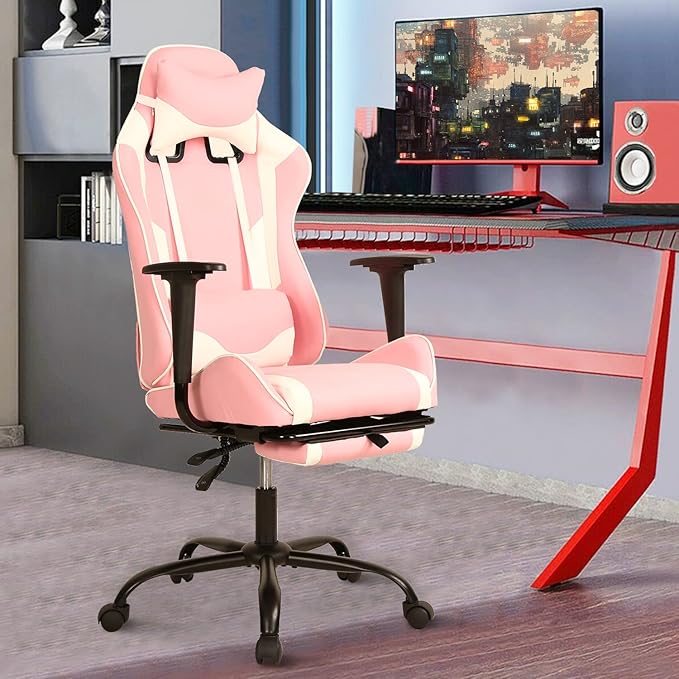 Gaming Chair for Adults with Footrest Racing Chair PC Chair Silla Gamer Chair Racing Gaming Chair Cheap Recliner Game Chair with Headrest Lumbar Support Adjustable Armrest for Kids 8-12