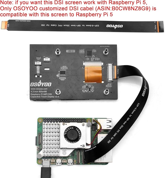 OSOYOO 4.3 inch IPS LCD Capacitive Touc Screen Display 800×480 DSI Interface for Raspberry Pi 4 3 2 Model B B+ A+
