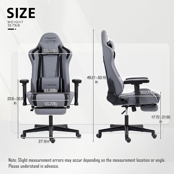 Gaming Chair Video Game Chair with Retractable Footrest and Lumbar Support High Back Ergonomic Computer Chair Adjustbale Height Backrest 4D Armrest (Grey)