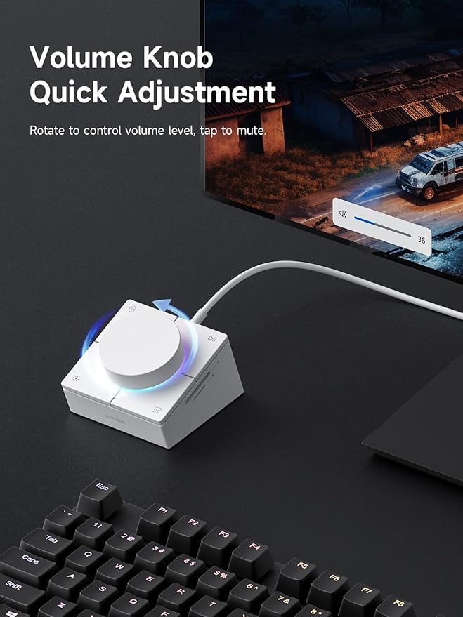 Hagibis Knob USB C Hub with Shortcut Buttons RGB Type-C Docking Station with 5Gbps USB-C 2 USB3.0 3.5mm Jack SD/Micro SD3.0 USB2.0 for MacBook iPad Pro Laptop (White AG)