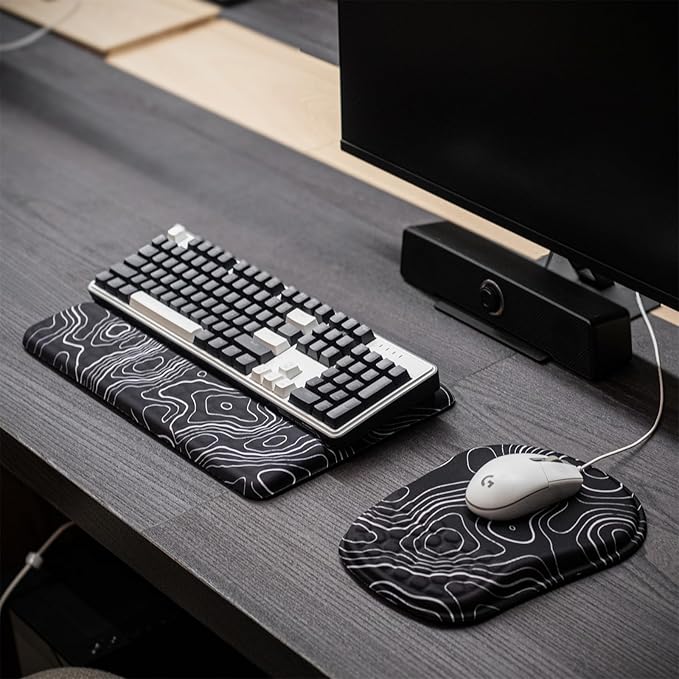 Keyboard Wrist Rest -Ergonomic Mouse Pad- with Carpal Tunnel Pain Relief Massage Bumps and Full Memory Gel Design - Ideal Frequent Computer (Line)