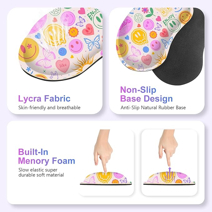 Large Gaming Mouse Pad Set 4 in 1 Extended Keyboard Desk Mat with Wrist Rest PC Computer Game Mousepad Set Non-Slip Desk Pad Protector Easy Typing Pain Relief for Home Office I Hippie Smile