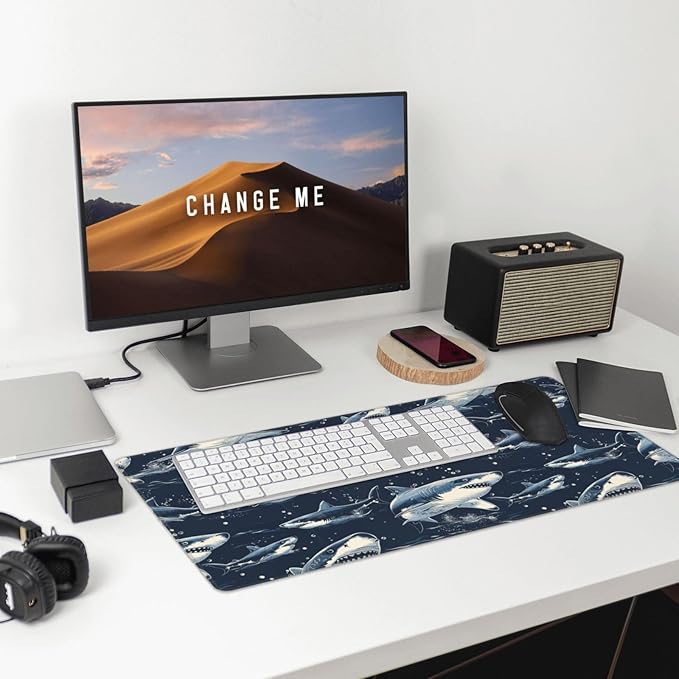 Shark Mouse Pad Non Slip Large Desk Keyboard Mat Gaming Protection Pad 16X29.5 Inch