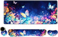 DINKY Keyboard Mouse Pad Set Large Gaming Mousepad + Memory Foam Ergonomic Keyboard Wrist Rest Support Easy Typing Pain Relief 4Pcs (35.4 x 15.7) Extended Desk Mat-Butterflies