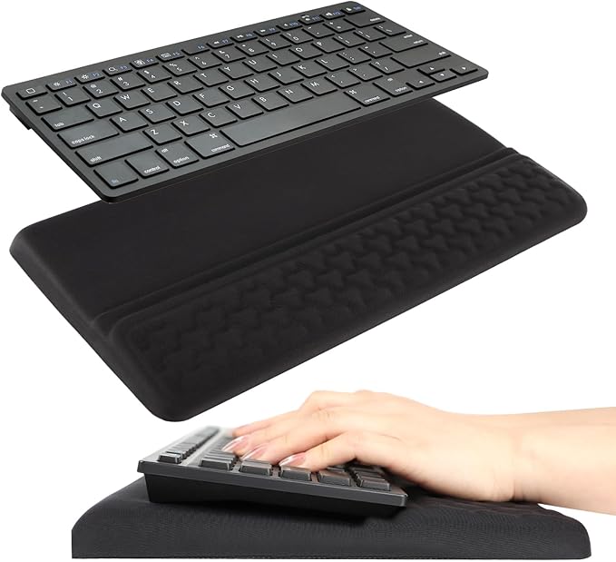 Keyboard Wrist Rest with Ergonomic Height - Computer Keyboard Stand &amp Soft Cushioned Pad for Wrist Pain Relief - Non-Slip Typing Support for Office Gaming &amp Home (Black)