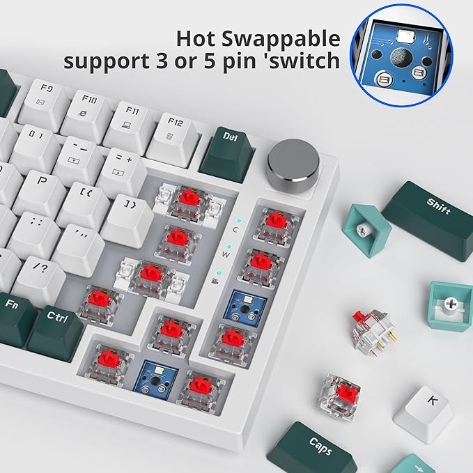Fogruaden Wired 75% Percent Hot Swappable Mechanical Keyboard Red Switch TKL Mechanical Keyboard Gasket Mount RGB Backlit Compact Gaming Keyboard with Volume Knob(Forest)