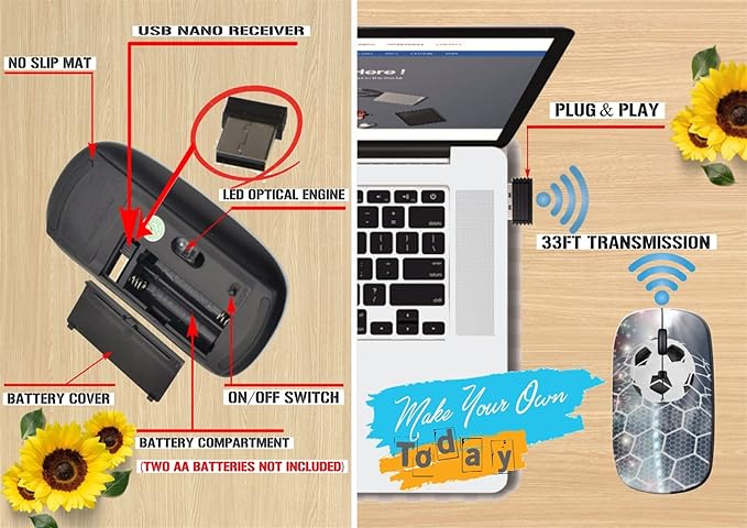 maizi Wireless Mouse for PC MacBook Computer Laptop (BYADAUaBOA_Soccer Ball in Goal_824)