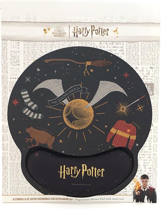 Harry Potter Ergonomic Mouse Pad with Golden Snitch Nimbus 2000 and More - Harry Potter Gifts Gel Mouse Mat with Non-Slip Wrist Rest Harry Potter Mouse Pad