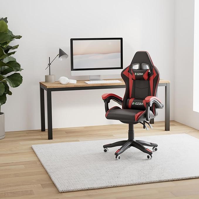 Bigzzia Gaming Chair Ergonomic Video Game Chairs with Pillow and Lumbar Support Racing Style Height Adjustable Computer Chair with 360°-Swivel Seat for Adults and Teens