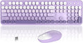 Colorful Wireless Keyboard and Mouse Combo COVEVA 2.4GHz Wireless Retro Cute Round Keycaps Keyboard 104 Keys Full-Sized Keyboard Mouse Set with Switch Button for PC Laptop Desktop (Purple Gradient)