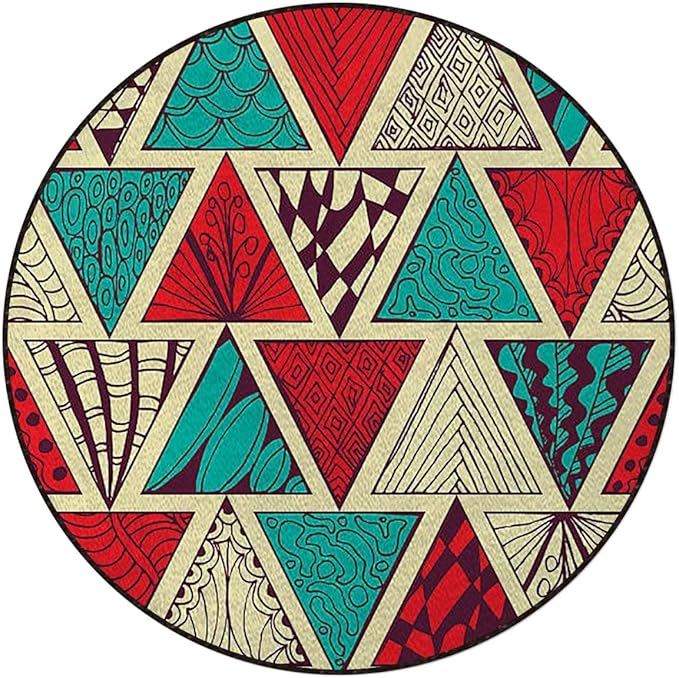 Multi Round mat Washable Desk Chair Mats Low-Pile Carpet for Rolling Chair Decorative Round Rug Multi-Purpose Floor Mat Geometric Diagonal Pieced Mosaic Tile Diameter 35.4 in