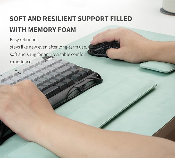 RENMTURE Large Mouse Pad and Keyboard Wrist Rest Desk Pad for Keyboard and Mouse Large Gaming Mouse Pad with Wrist Support Desk Mat for Work and Gaming (Mint Green)
