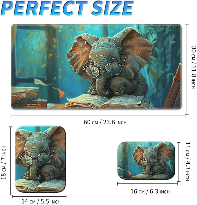 Wrist Rest Pad Small Mouse Pad and Office Desk Mat Set 3 in 1 Desk Pad 11.8 x 23.6+Mousepad +Mouse Wrist Rest with Ergonomic Design Non-Slip for Home Gaming Computer Elephant