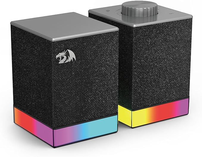 Redragon GS517 RGB Computer Speaker - 2.0 Stereo Sound System with BT &amp USB Dual Connectivity 8 RGB Lighting Effects Touch Controls &amp Volume Knob - Perfect for Gaming &amp Multimedia
