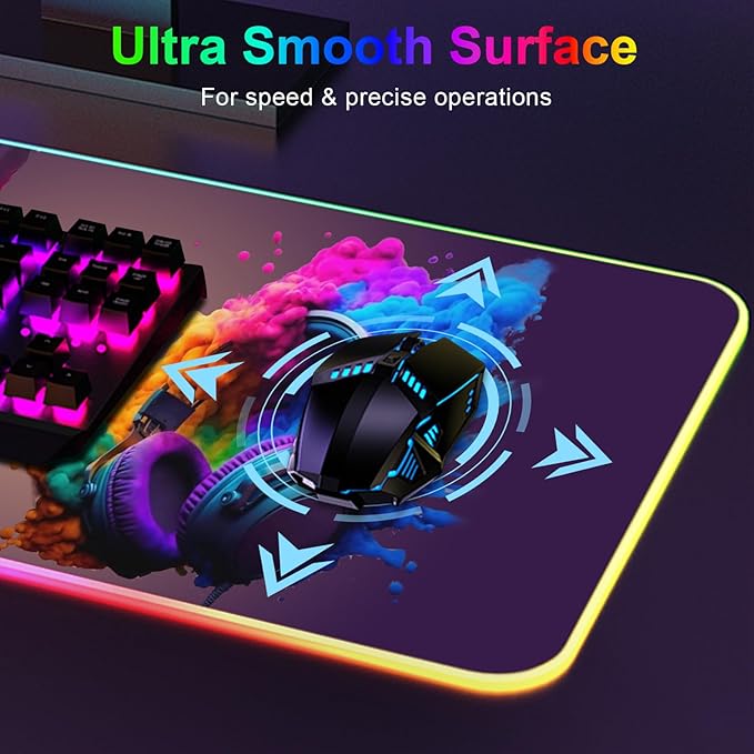 RGB Gaming Mouse Pad Large Mousepad with LED Light 13 Light Modes Touch Control Extended Soft Computer Keyboard Mat Pad Desk Mat with Non-Slip Rubber Base for MacBook Laptop(31.5X11.8 Game Handle)