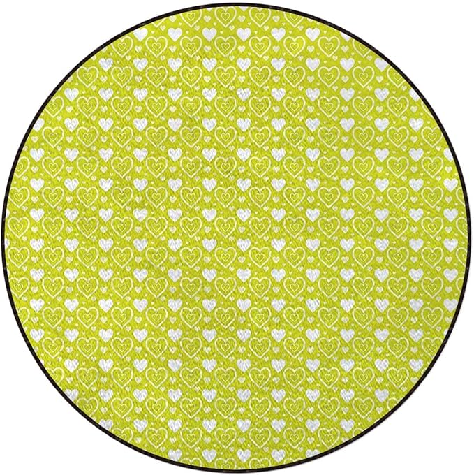 Yellow Gaming Chair Mat Chair Mat for Hardwood Floor Round Floor Mats for Office Chair Computer Desk Anti Slip Little Dots and Tiny Cute Sweet Hearts Pattern Diameter 35.4 in