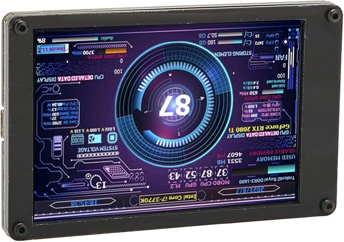Computer Temp Monitor 3.5in – PC Sensor Panel Display with AIDA64 Support &amp 360° Rotation Mini Secondary Screen for PC Case USB Powered CPU RAM Data Monitor (Black)