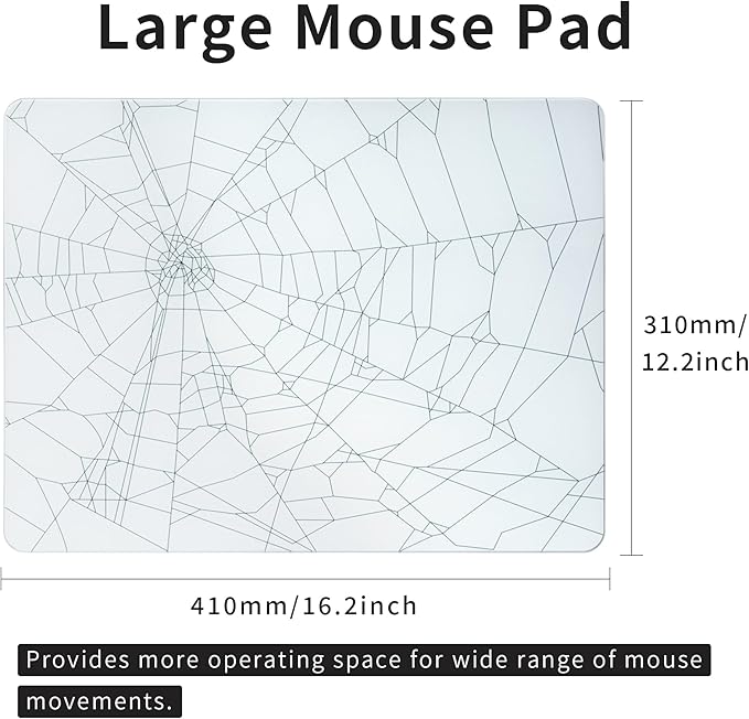 XVX Glass Mousepad for Gaming White Spider Webs Hard Gaming Mouse Pad Professional Large Mouse Mat 410mm*310mm Special Glass Surface with Improved Precision and Speed