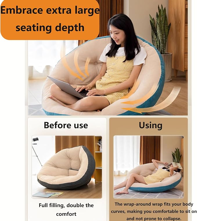 Folding Floor Sofa Chair Lounger Folding Sleeper Bed Couch Recliner Video Gaming Floor Chair with Lumbar Pillows Lazy Lounger for TV Reading Relaxing blue-59 * 31inch