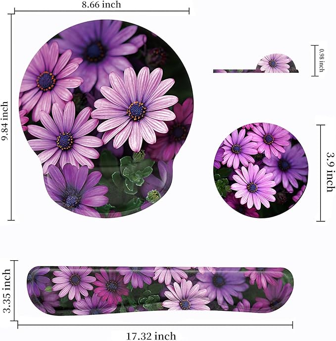 Keyboard Wrist Rest and Mouse Pad Wrist Support Set with CoastersErgonomic Gaming Mousepad for Home Office Working Studying Easy Typing &amp Pain ReliefAfrican Daisy