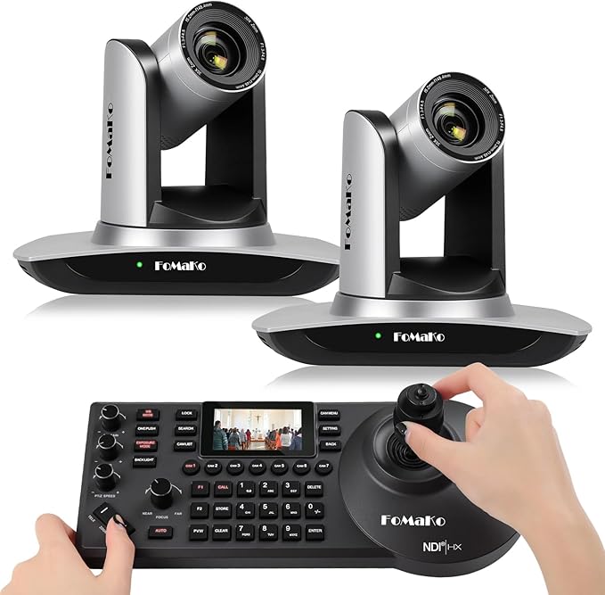 FoMaKo AI Auto Tracking HDMI PTZ Camera 20x Optical Zoom for Church Services Worship Education(2pcs) + KC608 Pro PTZ Controller (FMK12UH Prox2 + KC608 Pro)