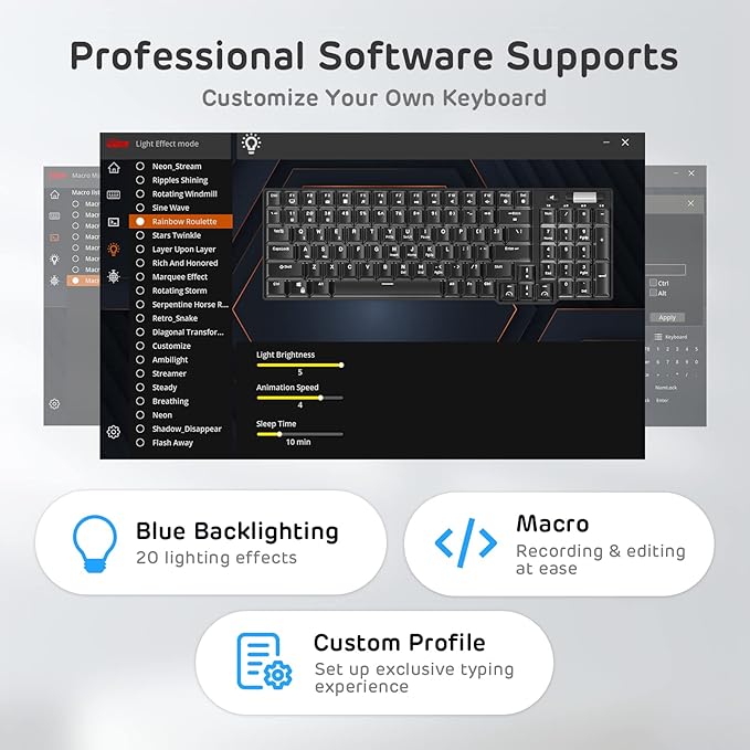 RK ROYAL KLUDGE RK96 90% Triple Mode BT5.0/2.4G/USB-C Hot Swappable Mechanical Keyboard with Magnetic Wrist Rest 96 Keys Wireless Gaming Keyboard with Software Blue Backlight