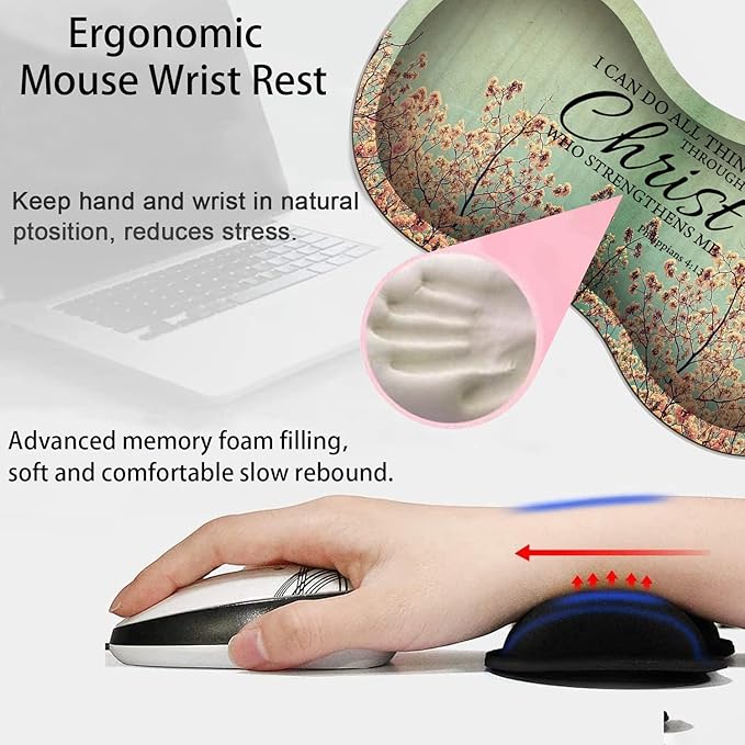 Large Gaming Mouse Pad + Mouse Wrist Rest Pad + Coaster Combination 31.5 x 11.8 Durable Non-Slip Extension Table Mat Suitable for Office and Home Philippians 4-13 Floral