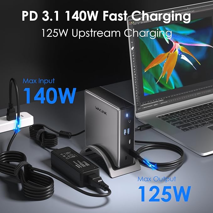 USB C Docking Station PD3.1 Docking Station 3 Monitors with 2* DP + HDMISingle 4K@144Hz140W Charger USB-C 10Gbps 2* USB-A 5Gbps Gigabit Ethernet Audio/Mic for WindowsDellHPLenovo