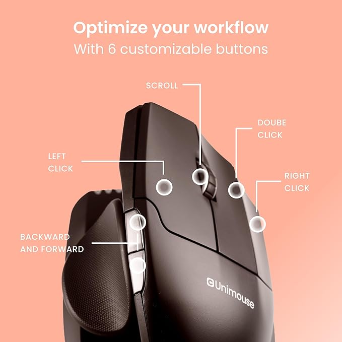 Contour Unimouse Ergonomic Vertical Mouse Adjustable 35°-70° Tilt Angle 6 Programmable Buttons for Productivity Customizable Thumb Rest for Wrist Pain Relief | Plug &amp Play Mac/PC - Wireless - Ri