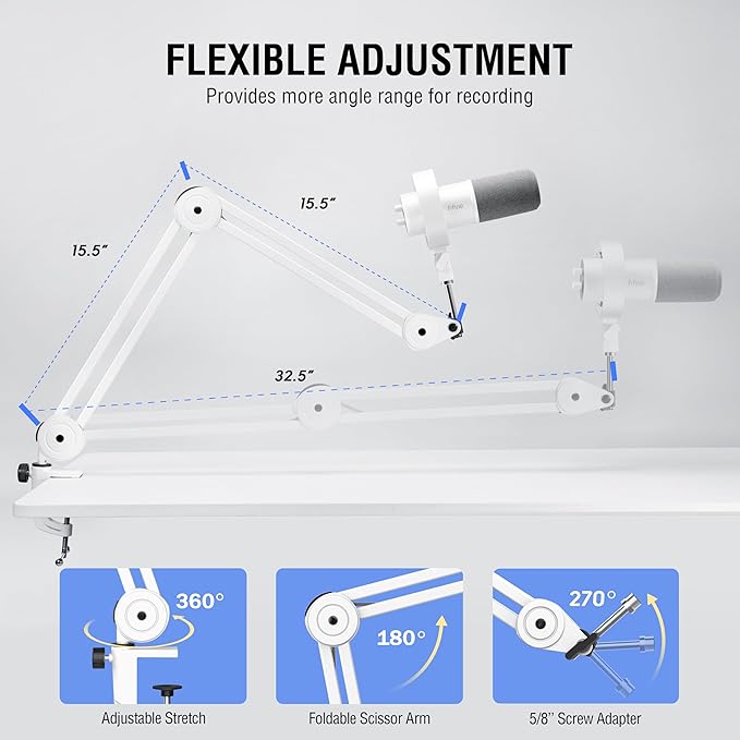FIFINE XLR Mic Set with Boom Arm Stand USB PC Podcast Microphone with Tap-to-Mute Gain Knob Headphones Jack for Streaming Recording Metal Heavy Duty Mic Stand (K688W+BM63W)