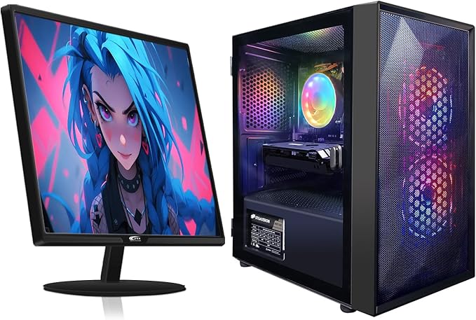 STGAubron Gaming PC Bundle with 24Inch FHD LED Monitor-Radeon RX 550 4G Intel Core I5 up to 3.7G 16G RAM 512G SSD RGB Fan x 2 Windows 11 Home