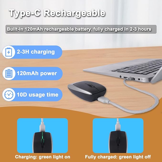 Bluetooth Mouse Rechargeable Portable Mini Computer Mice with TF Card Reader 3 Adjustable DPI Optical Lightweight Silent Wireless Mouse for Laptop Tablet Cell Phone Windows Mac OS Android iOS Grey