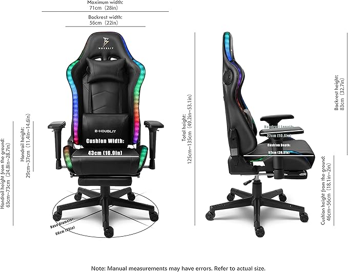 TBQATNTS RGB LED Gaming Chair with Seven-Point Massage FunctionComputer Chair with SpeakersErgonomic Chair with Footrest and Lumbar Support90°-180° Tilt Office ChairRed