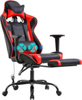 BestOffice Women's Red Gaming Chair Sturdy Faux Leather 360-Degree Rotating Lumbar Support Massage Vibration Easy Assembly 21.7W x 20.9D x 45H