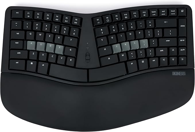 KINESIS mWave Ergonomic Keyboard for PC (Black) | Mechanical Switches | Bluetooth &amp USB | Programmable | Backlit | Windows Modifiers &amp Hotkeys