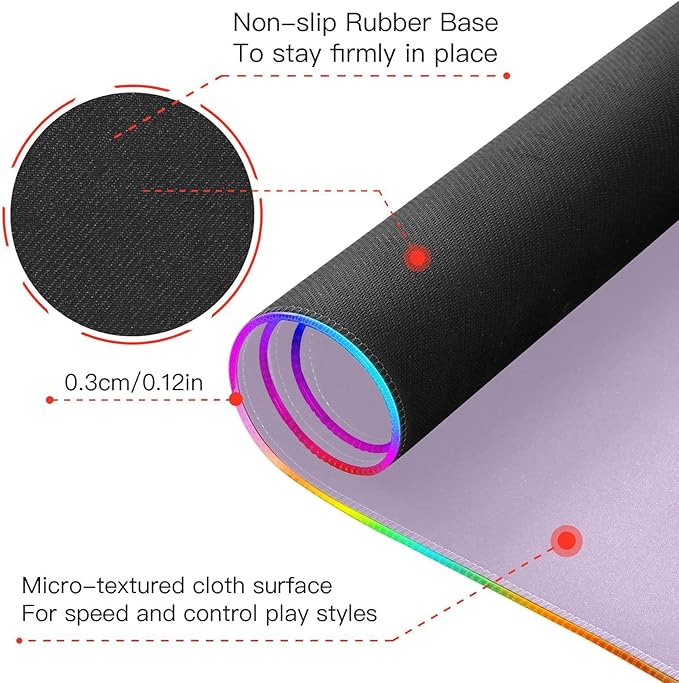 Light Purple Mouse Pad Gaming Mousepad Non Slip Desk Mat Wireless Charging RGB Computer Mouse Pads Keyboard Pad Mats for Office Home Desktop 35.4 x 15.7 in