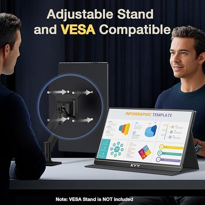 KYY 4K Portable Monitor – 15.6 UHD IPS Travel Display Slim &amp Lightweight Design HDMI &amp USB-C Inputs Perfect for PS5 Xbox Switch Laptops Phones and On-the-Go Professionals K5