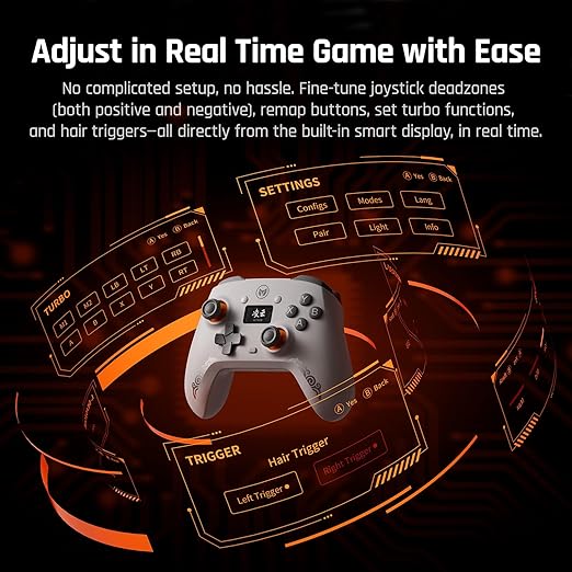 BIGBIG WON Wireless Gaming Controller with LCD Display – Hall Effect Joystick &amp Triggers 1000Hz Polling Rate PC/Switch/Android/iOS Compatible Dual Back Buttons Turbo HD Rumble Wired/Bluetoot
