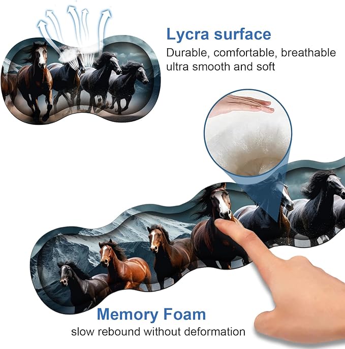4 in 1 Ergonomic Memory Foam Mouse Pad Wrist Rest Set Large XXL Gaming Desk Pad + Keyboard Wrist Rest + Mouse Wrist Cushion + Coaster for Home Office Study Gaming Running Horses