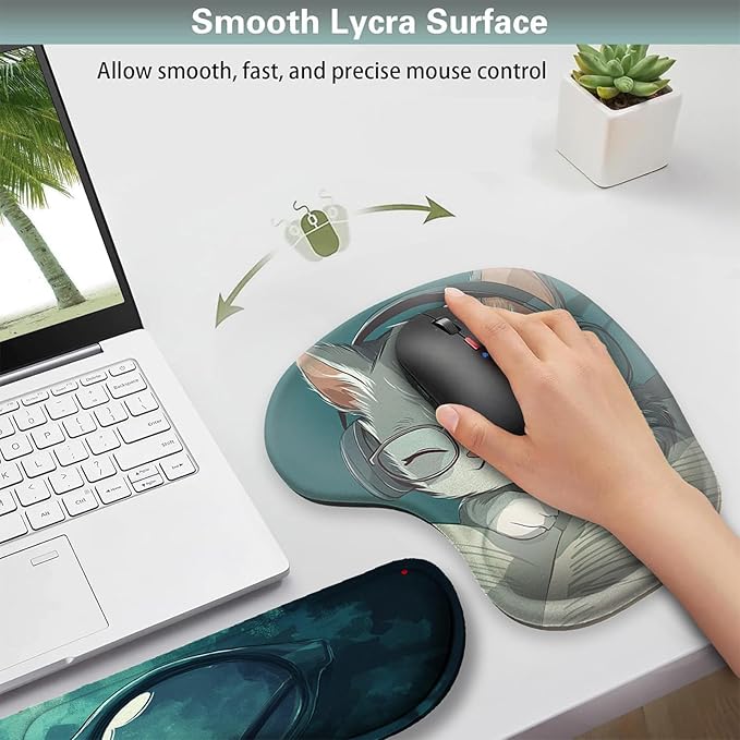 AQQA Mouse Pad SetErgonomic Mouse Pad with Wrist RestComfortable Mousepad with Smooth Wrist Support Surface and Non-Slip PU Base forHome Office Desk Accessories Decor SuppliesCute Cat