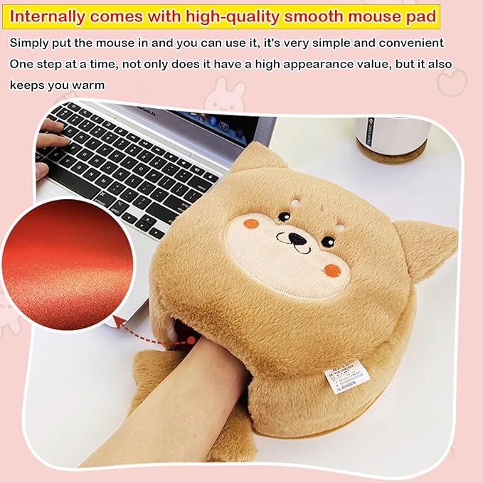 USB Heated Mouse Pad Hand Warmer - USB Heated Plush Mousepad with Wrist-Guard Rest Support CushionHand Warming Mouse Pad for Women Men Office Home Computer Laptop Accessories (Khaki)