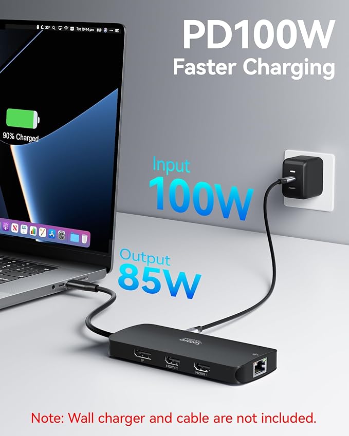 USB C Docking Station Dual Monitor Selore Docking Station 3 Monitors Triple 4K Display with 2 HDMI DisplayPort 1 Gbps Ethernet 100W PD Charging USB 3.0 Ports Adapter for Dell HP etc(Black)