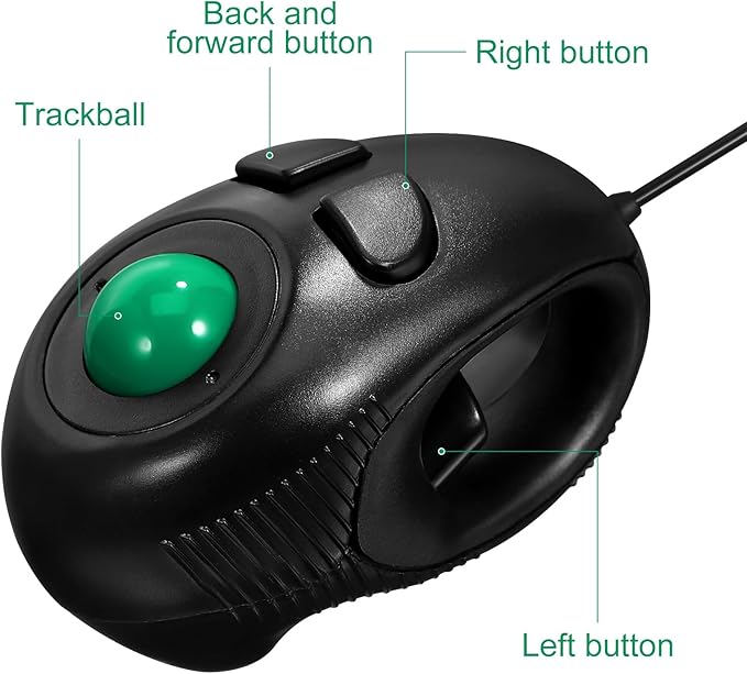 Mobestech Portable Mini 4D Trackball Mouse USB Wired Handheld Ergonomic Mouse with Thumb-Controlled Scroll for Laptop Desktop Office Use