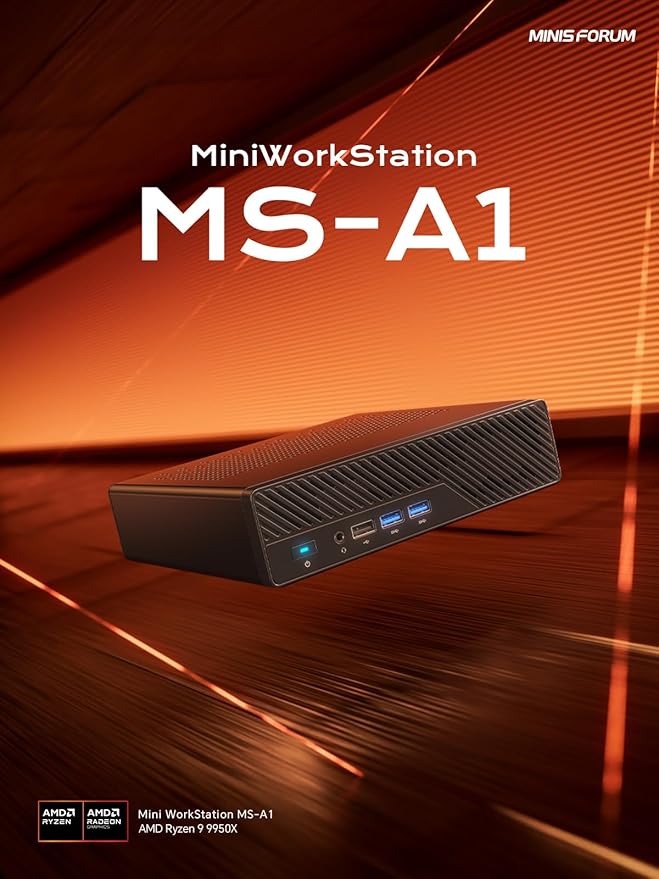 MINISFORUM Mini Workstation MS-A1 Barebone with AMD Ryzen 9 9950X (Zen 5 16 cores/32 Threads up to 5.7 GHz) Mini PC OCuLink Dual 2.5G LAN 4× M.2 PCIe HDMI/DP/USB-C Without RAM/SSD